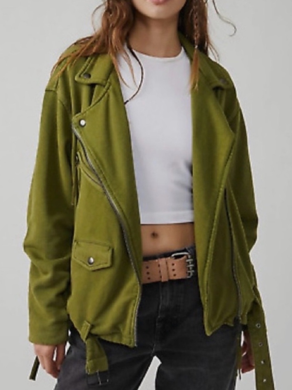 Free People We The Free Rebel Knit Moto Jacket NWT Olive Green Size S